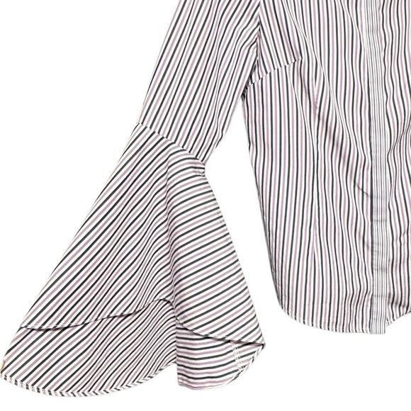 MILLY Michelle Flare Sleeve Striped Button Down Classic Designer Blouse Size 4 - Picture 4 of 9